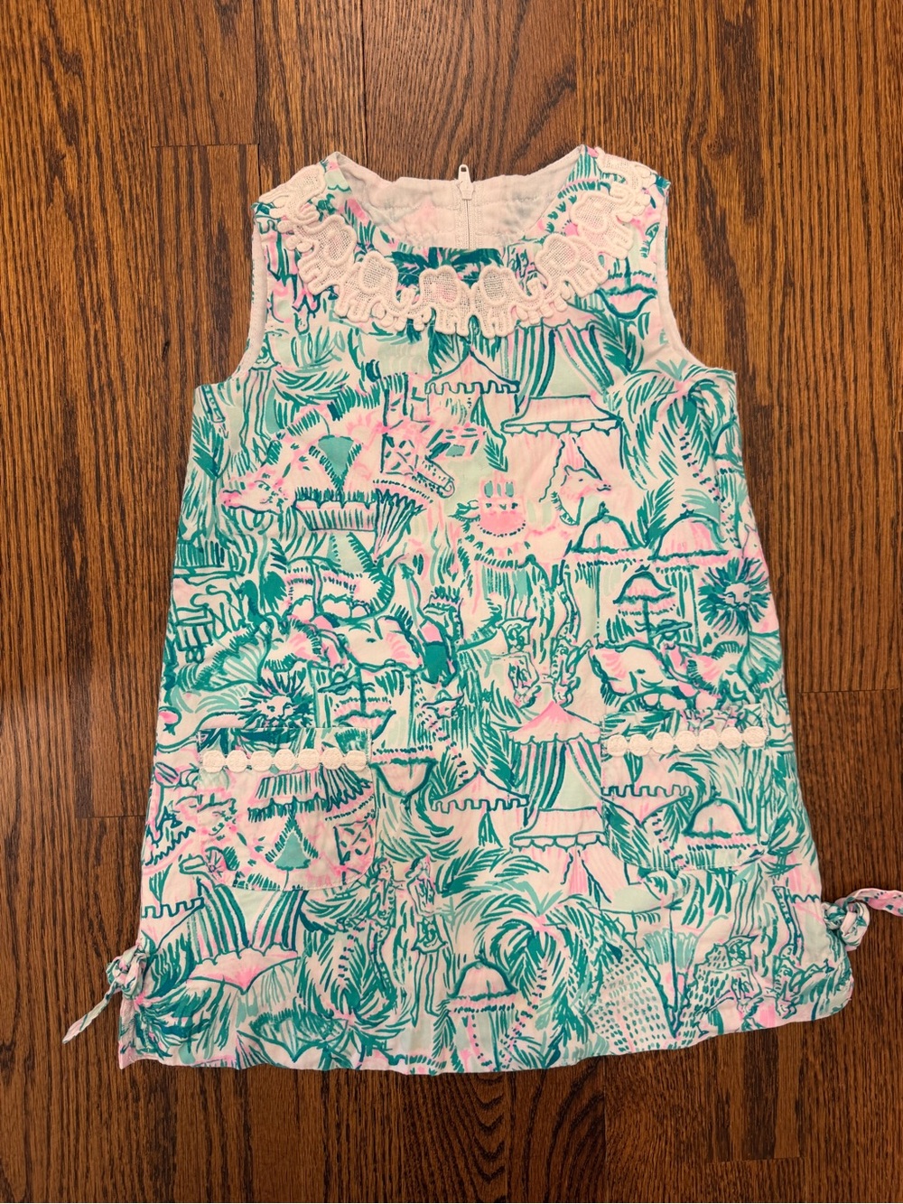 Lilly Pulitzer Girls Tropical Print Dress in Green and Pink